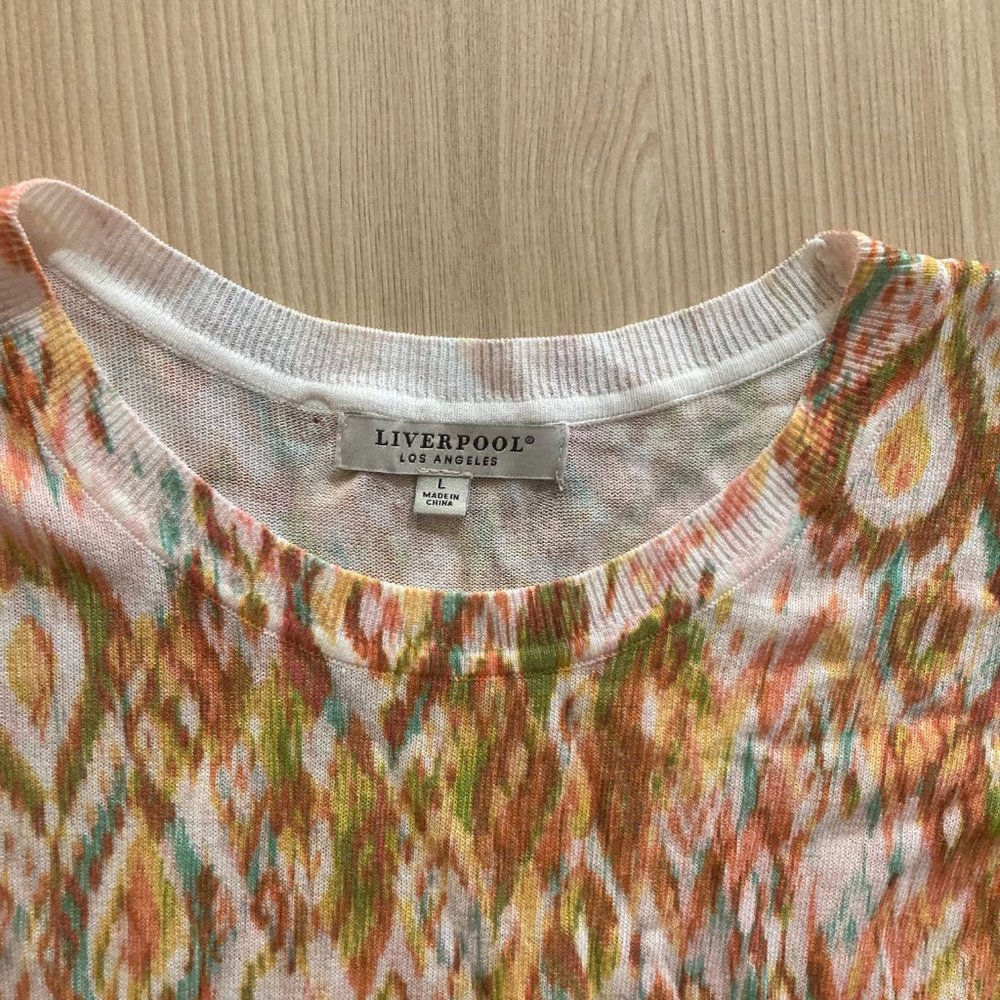 Liverpool Abstract Print Sweater Large Pullover Viscose Nylon Blend Gold White - Picture 2 of 3
